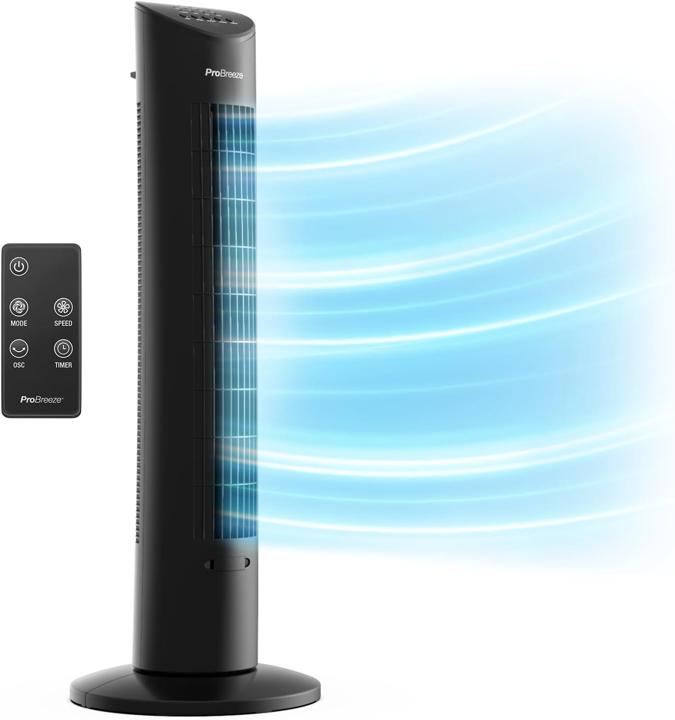 Pro Breeze® 30" Tower Fan with LED Light Indicator, Powerful & Energy-Efficient Fan with Remote Control, 7-Hour Timer & 3 Cooling Fan Modes for Home and Office