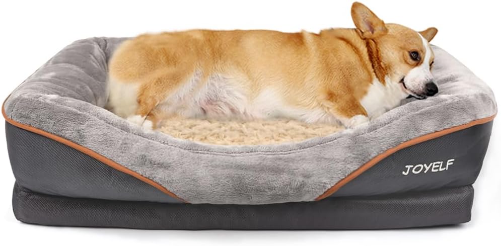 JOYELF Medium Memory Foam Dog Bed, Orthopedic Dog Bed & Sofa with Removable Washable Cover and Squeaker Toys as Gift