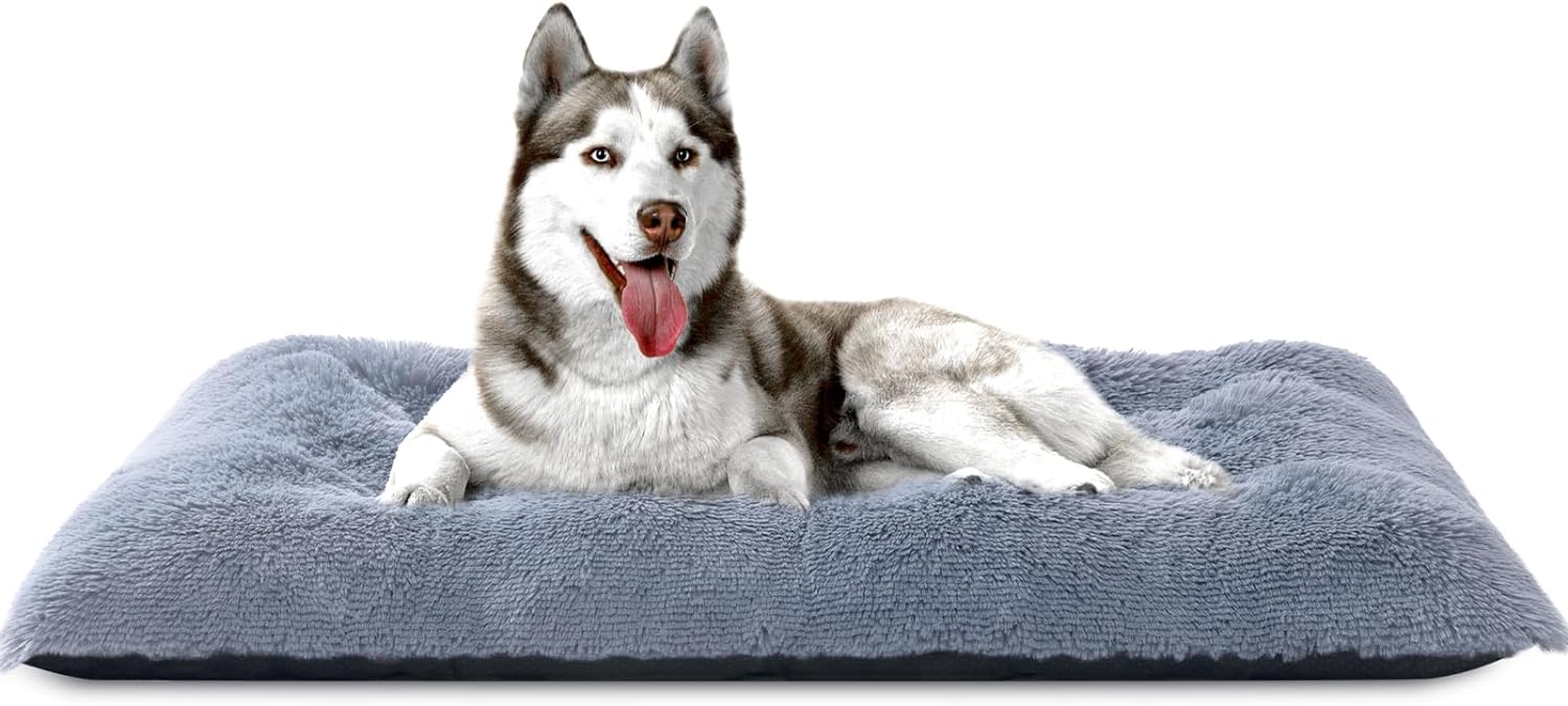 YOJOGEE Extra Large Dog bed, Calming Fluffy dog bed xl, Washable Dog Crate Beds 105x70x7cm, Dog Crate Mattress, Anti Anxiety Big Plush Dog Bed with Anti-Slip bottom, Warm Dog Cushion Bed, Grey Dog Bed