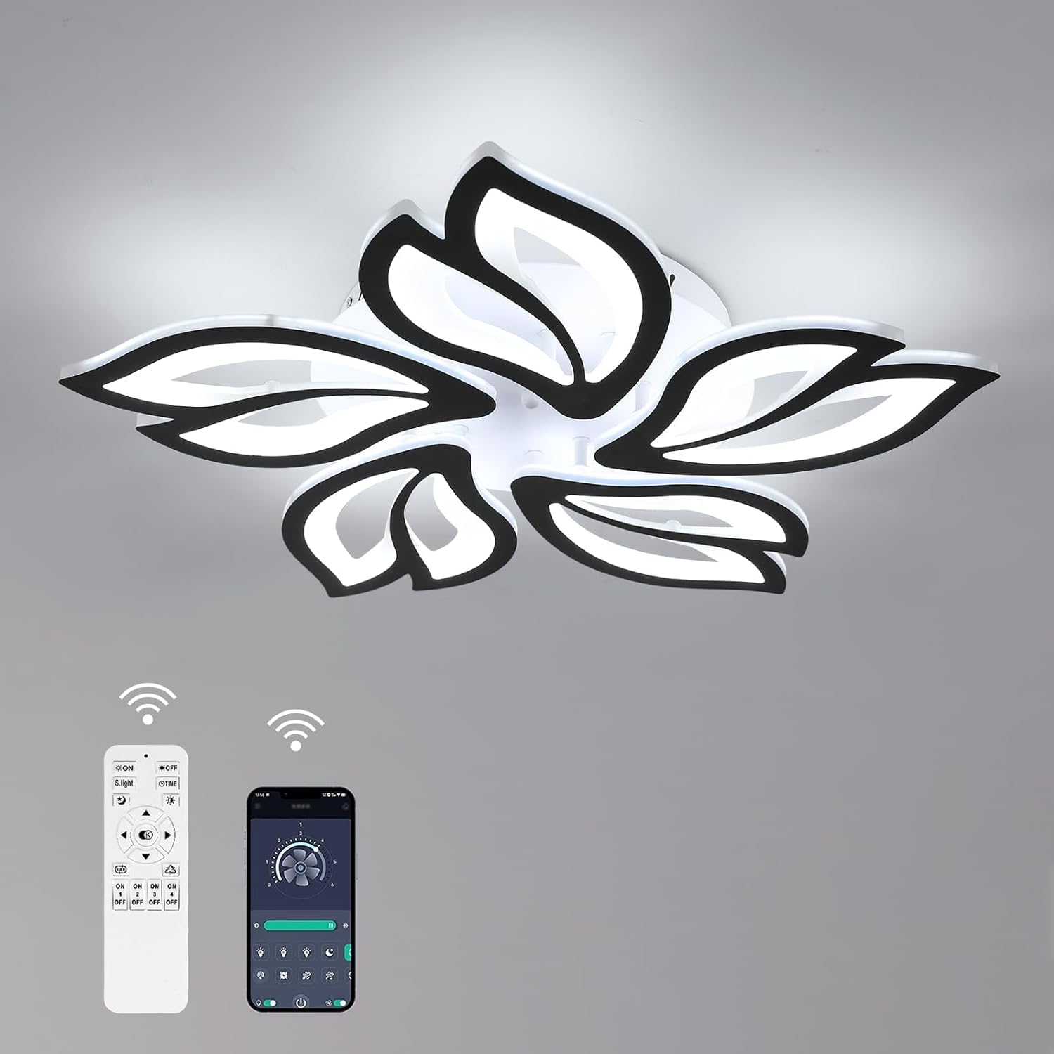 Modern Dimmable LED Chandelier, Creative 5-Head Petals LED Ceiling Lamp with Remote Control, 45W Metal Acrylic Ceiling Chandelier Lighting Fixture for Living Room Bedroom Children's Room [Energy Class E]