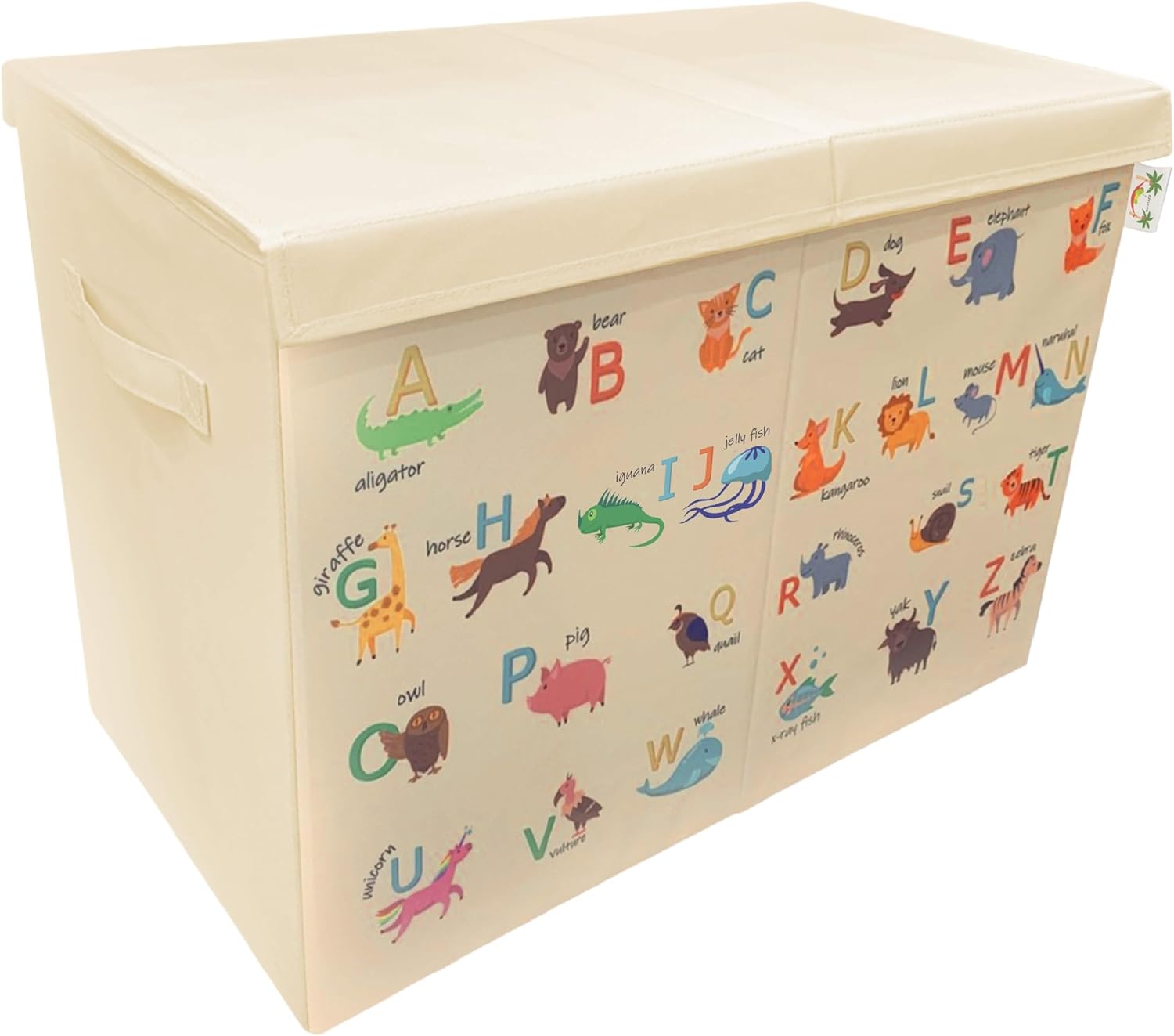 Ezylivin Large Toy Storage Box with Lid - Sturdy, Foldable, Space Saving for Kids Games and Toys, Collapsible Animal Alphabet Organizer for Boys and Girls