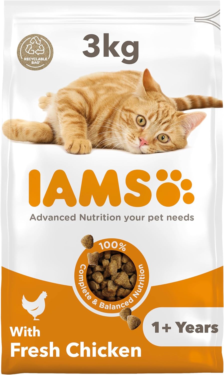 IAMS Complete Dry Cat Food for Adult 1+ Cats with Chicken 3 kg 