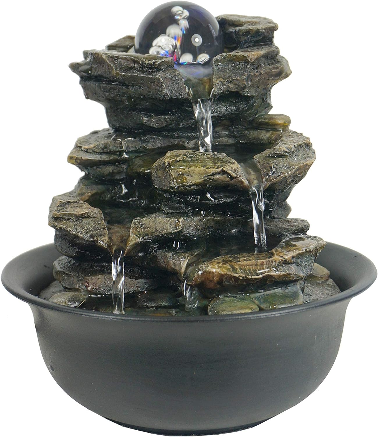 Heart of Nature Indoor Water Fountain with LED Light AND Colour Changing Spinning Ball USB Included 