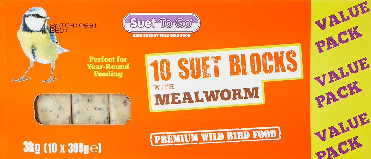 Suet To Go Mealworm Suet Block Wild Bird Treat, 300 g ( Pack of 10)