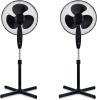 2x 16 OSCILLATING PEDESTAL AIR COOLING ELECTRIC FAN EXTENDABLE ADJUSTABLE STAND (Black)